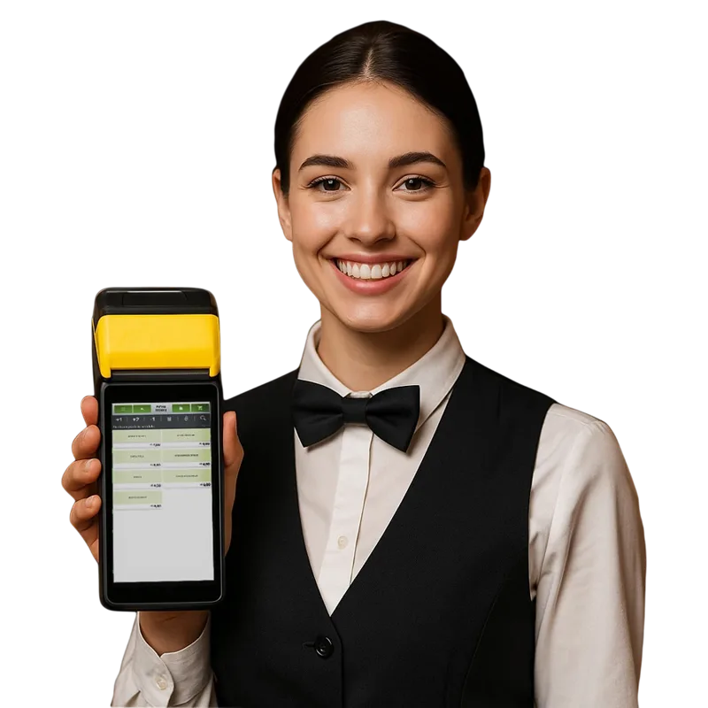 Atendente com o Caixa Móvel PDV do Sistema Colibri